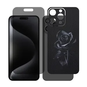 Glass Together model privacy screen protector suitable for Apple iPhone 15 Pro Max mobile phone with cover sticker on the back of the phone