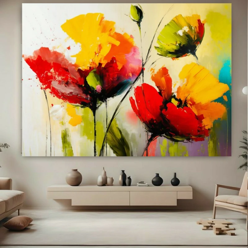 تابلو بوم طرح مخمل نقاشی گل مدل اکریلیک روغنی کد FP105924