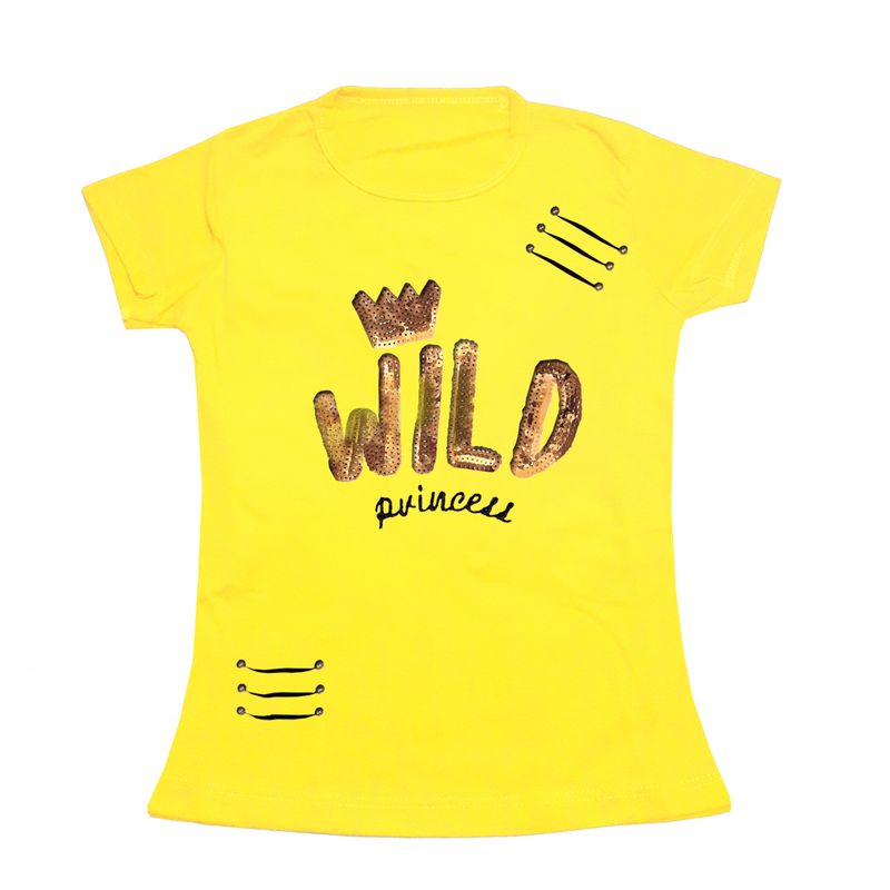 ست تیشرت و شلوار دخترانه طرح WILD رنگ زرد