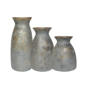 گلدان سفالی مدل پتینه کاری مدرن مجموعه 3 عددی
