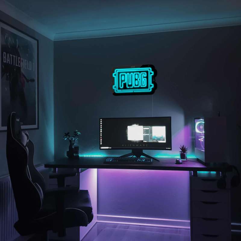 چراغ دیواری نئون دیزاین مدل Pubg-Logo-BL_TBL