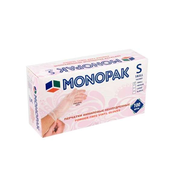 دستکش وینیل مونوپاک مدل 01S سایز اسمال بسته 100 عددی