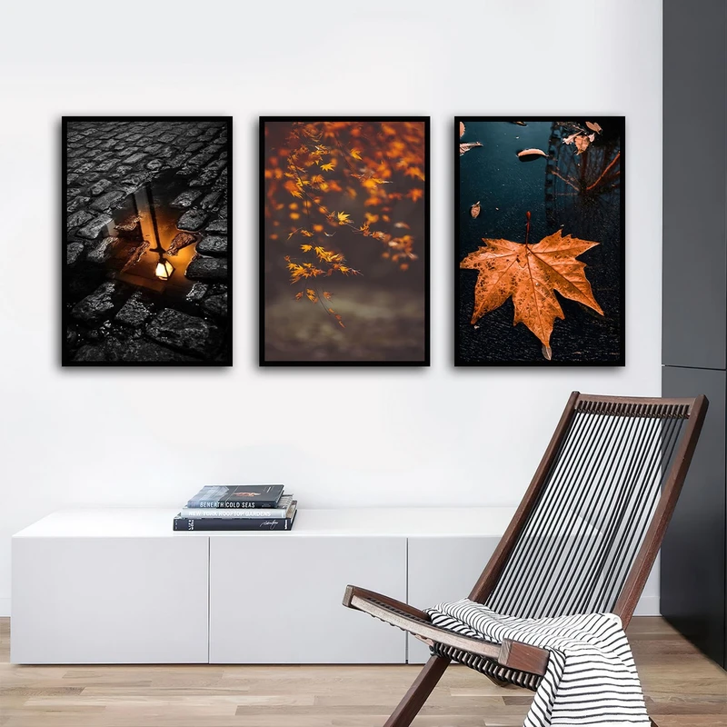 تابلو بکلیت طرح طبیعت و برگ پاییزی مدل B-3006 مجموعه 3 عددی