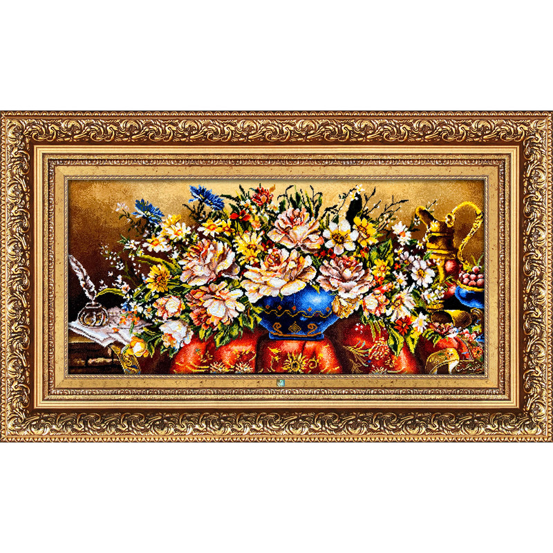 تابلو فرش دستباف فرش میرنظامی مدل گل و گلدان عرضی کد 1630