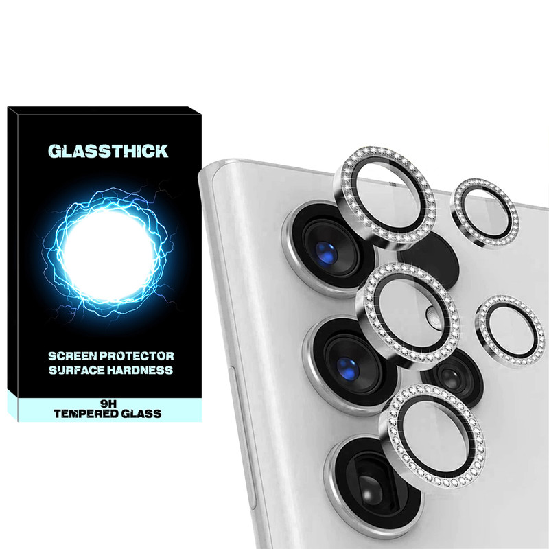 محافظ لنز دوربین گلستیک مدل Diamond Metal Ring مناسب برای گوشی موبایل سامسونگ Galaxy S22 Ultra
