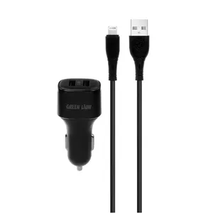 شارژر فندکی 12 وات گرین لاین مدل GNCC24IP6BK به همراه کابل تبدیل لایتنینگ