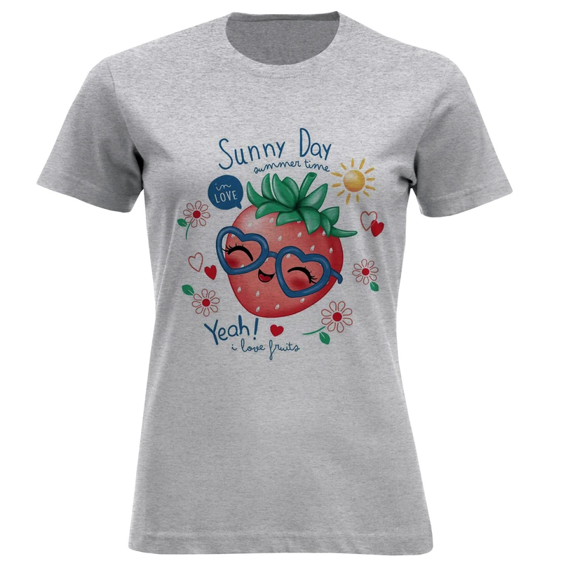 تی شرت آستین کوتاه زنانه مدل توت فرنگی عینکی F1477