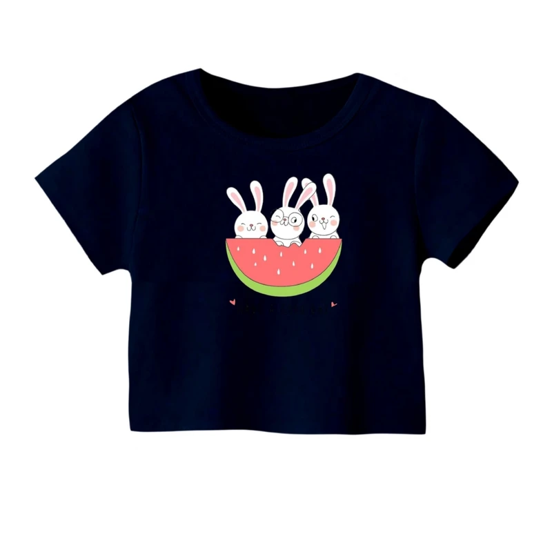 کراپ‌ تی‌شرت آستین کوتاه زنانه مدل خرگوش یلدایی کد 4