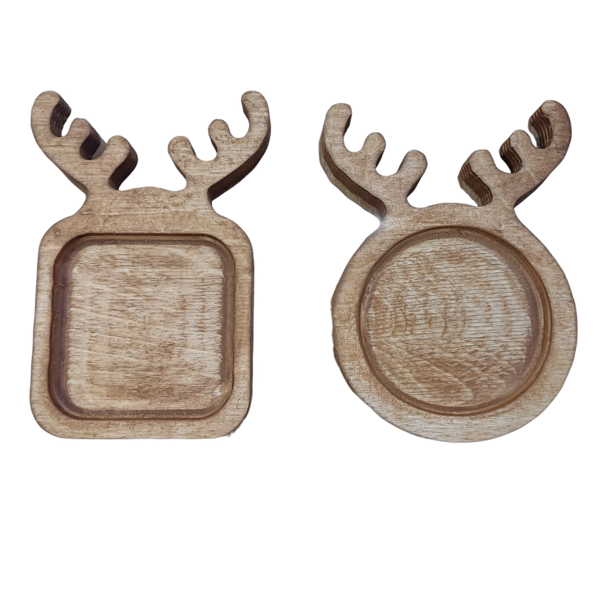 زیر لیوانی چوبی طرح گوزن مدل گرد و مربع مجموعه 2 عددی