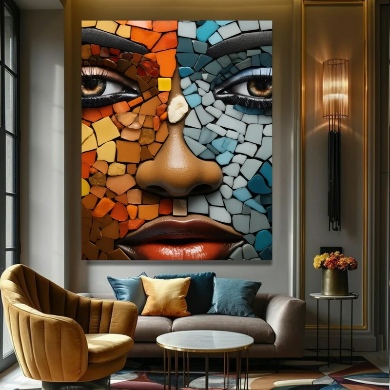 پوستر پارچه ای طرح مخمل  چهره سنگی مدل رنگارنگ کد FP106734
