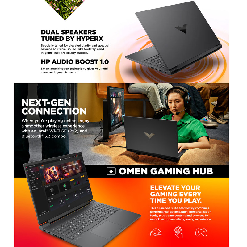 لپ تاپ 16.1 اینچی اچ‌ پی مدل Victus 16 Gaming R100-i7 14700HX-64GB DDR5-1SSD-RTX4050-FHD-W