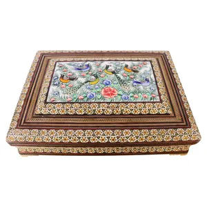 جعبه قرآن کریم خاتم کاری مدل نقاشی برجسته طرح گل و مرغ کد 3525gr