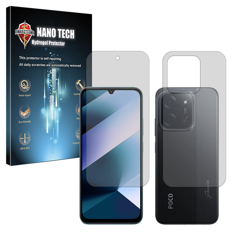 محافظ صفحه نمایش شفاف نانو تک مدل Tough مناسب برای گوشی موبایل شیائومی Poco C85 4G به همراه محافظ پشت گوشی