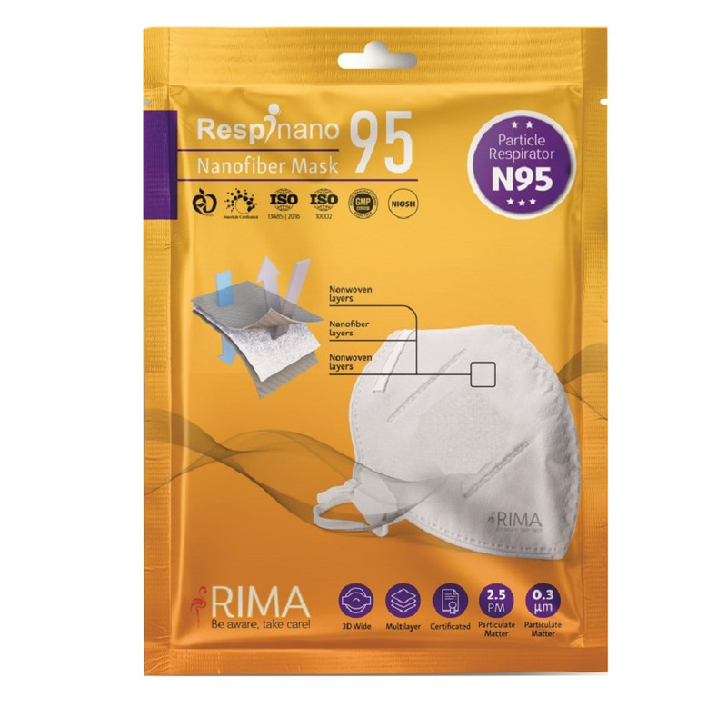 ماسک تنفسی ریما مدل بدون سوپاپ کربن فعال نانو N95 کد C95-Blck بسته 10 عددی