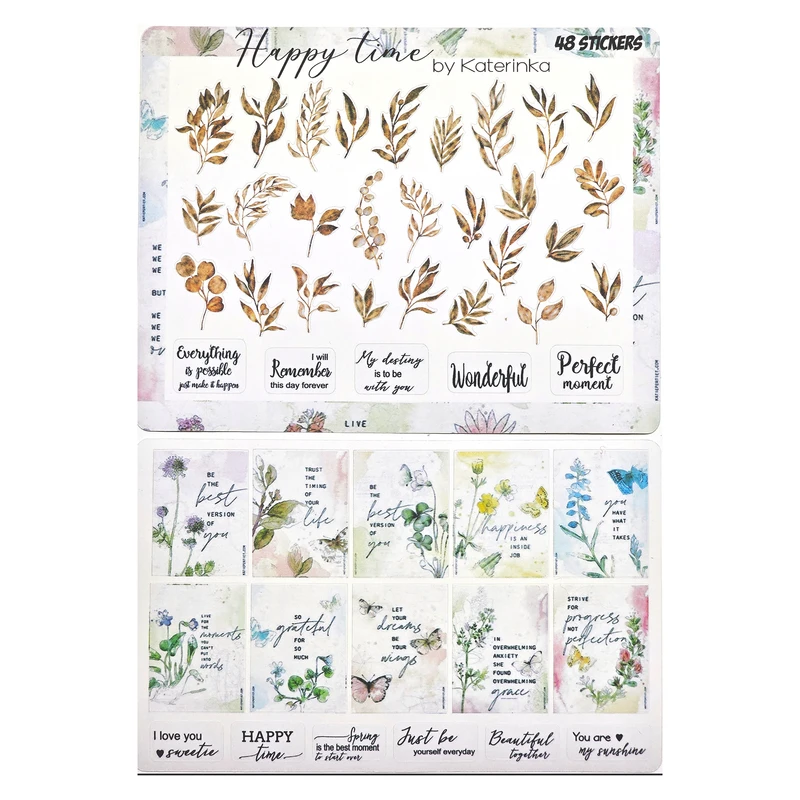 برچسب کاترینکا طرح برش خورده بولت ژورنال و اسکرپ بوک مدل Happy time بسته 48 عددی