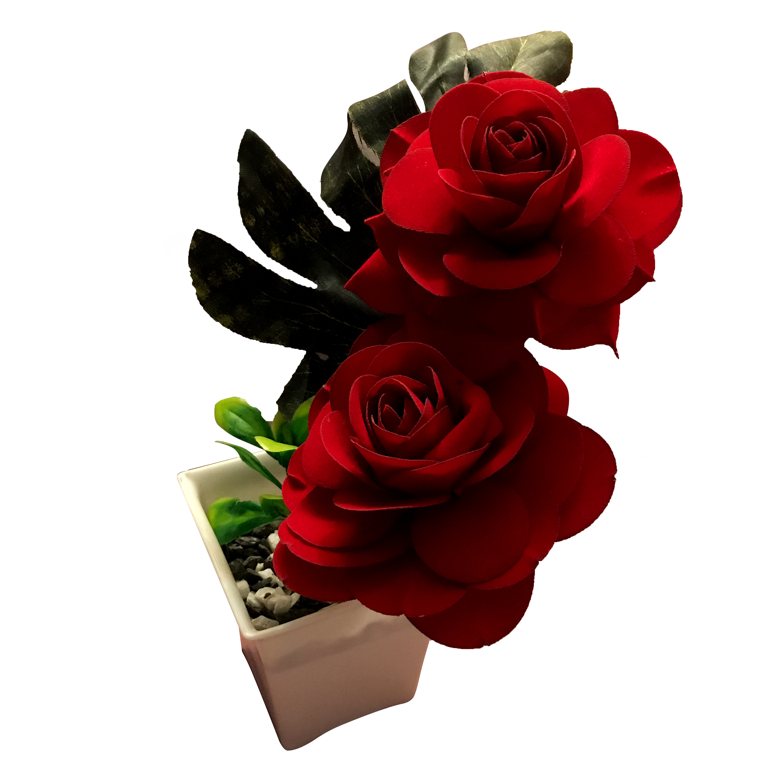 گلدان به همراه گل مصنوعی مدل رز طرح مخمل کد 22