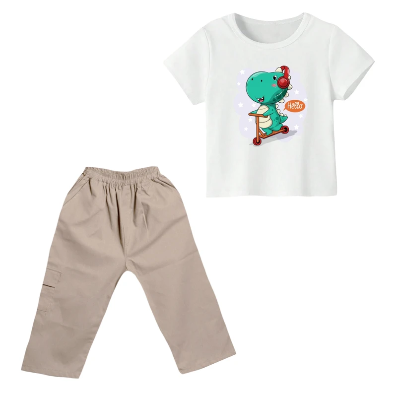 ست تی شرت و شلوارک پسرانه مدل دایناسور کد ۳