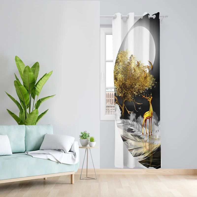 پرده طرح گوزن مدل مخمل پانچی کد 2433 z سایز 140x200 سانتی متر