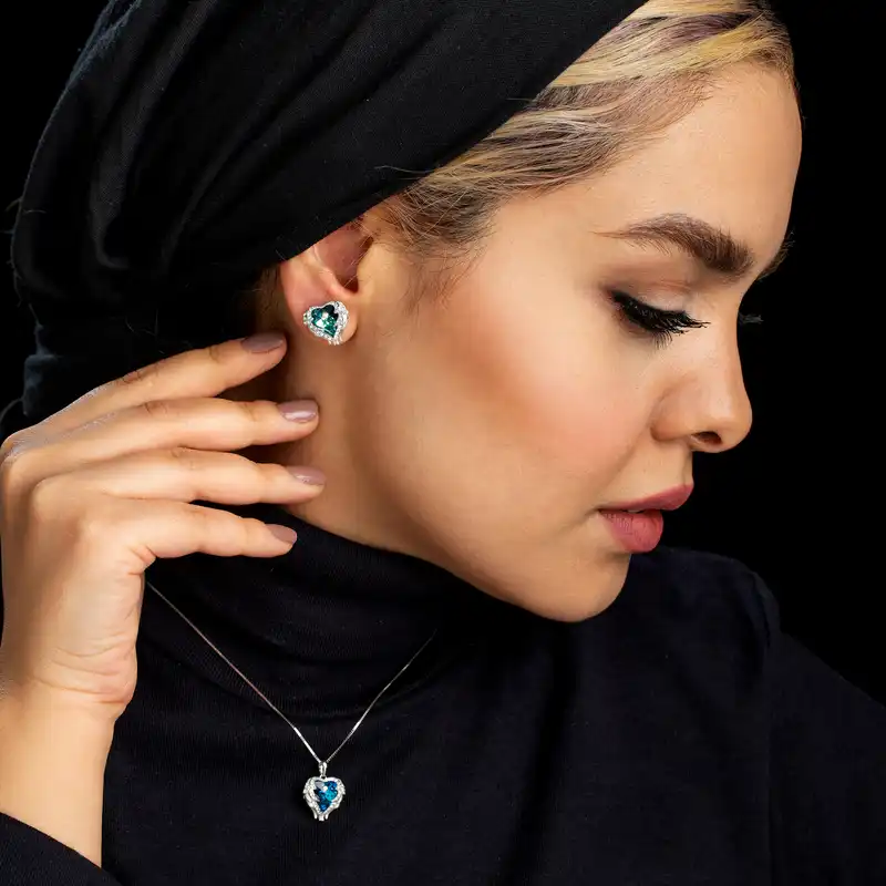 نیم ست نقره زنانه کوبیک مدل QP-4014-B