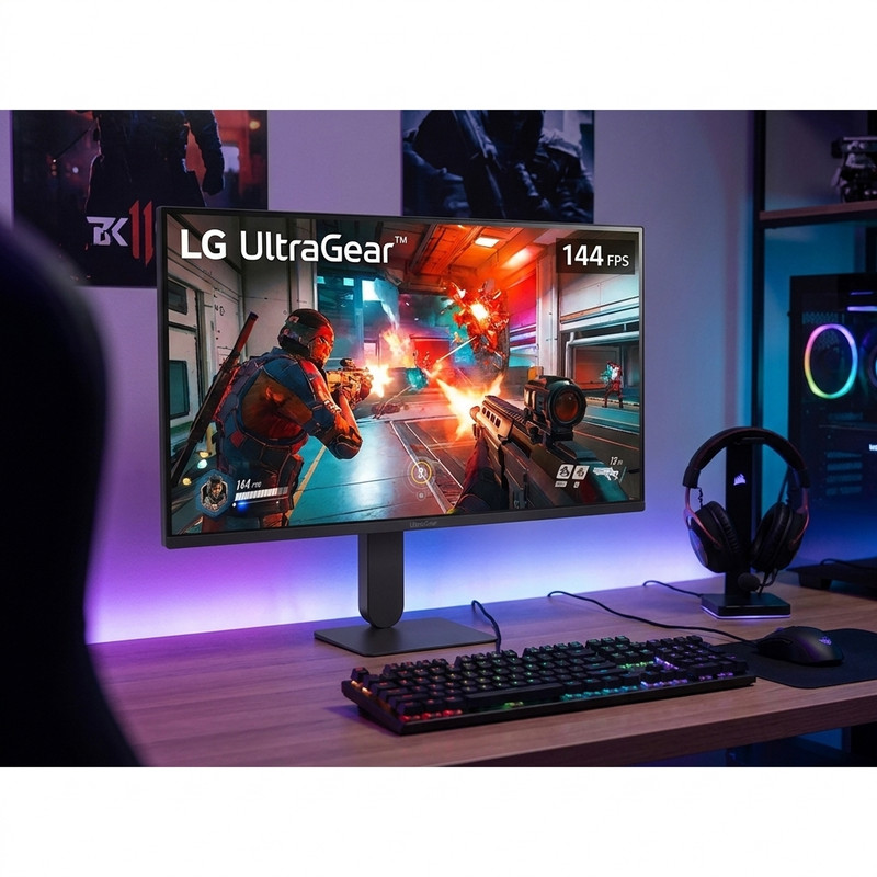 مانیتور گیمینگ 27 اینچ ال جی مدل 27G411A-B با وضوح FHD پیکسل، پنل IPS و نرخ به‌روزرسانی 144 هرتز