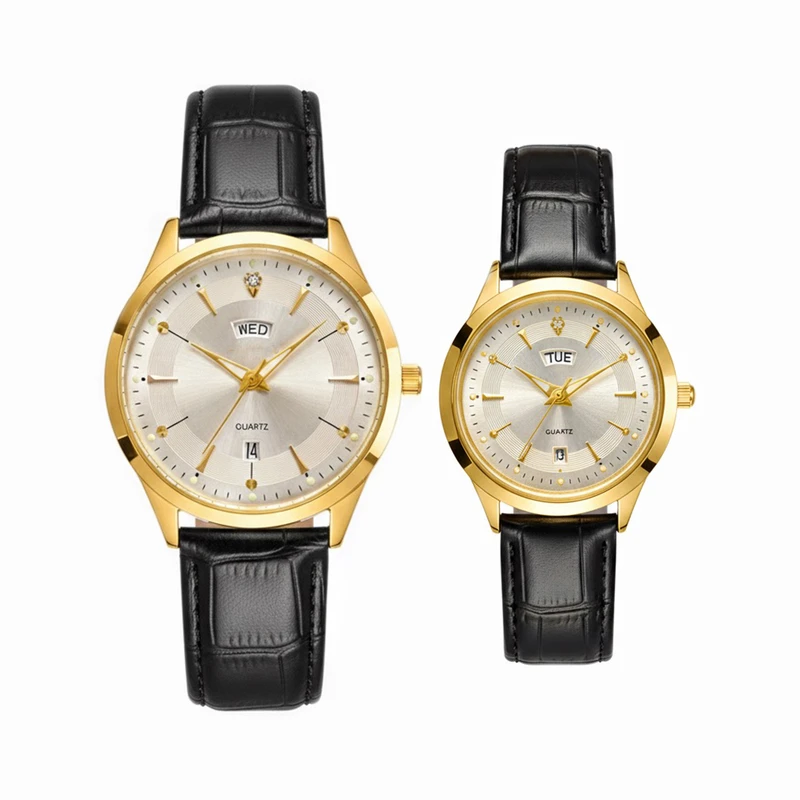 ست ساعت مچی عقربه‌ای کوارتز زنانه و مردانه مدل چرم طبیعی کد 149