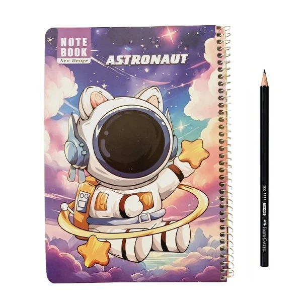 دفتر 50 برگ نقاشی مدل حاشیه دار طرح فضانورد به همراه مداد