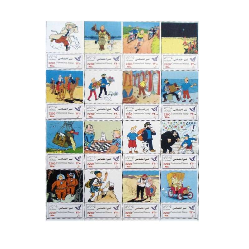 تمبر یادگاری مدل ماجراهای تن تن کد IR2872 مجموعه 16 عددی