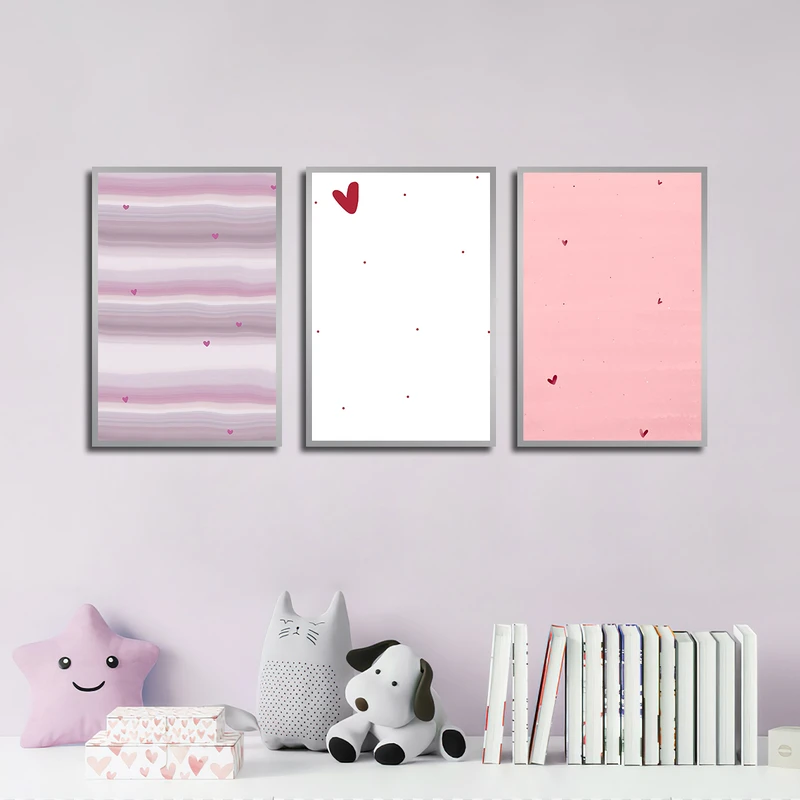 تابلو بکلیت طرح نقاشی فانتزی قلب مدل SI-3700 فریم نقره ای مجموعه 3 عددی