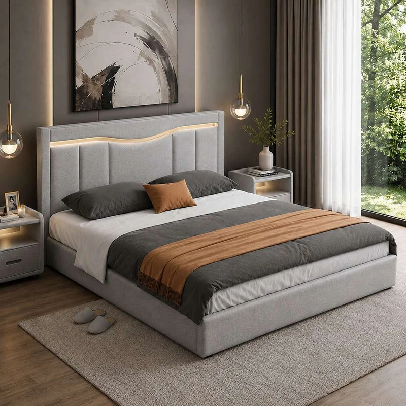 تخت‌خواب چوب دو نفره توپولون مدل نورh سایز 160 * 200 سانتی‌متر