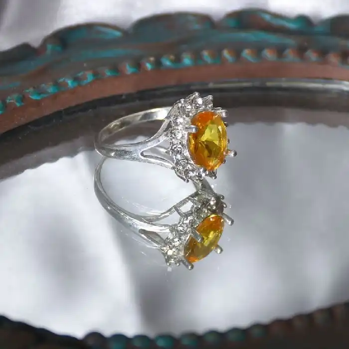 انگشتر نقره زنانه مدل گالری تاپ سنگ سیترین کد 22