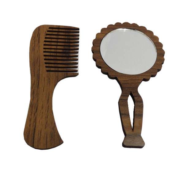 ست شانه مو و آینه آرایشی طرح چوب کد 9