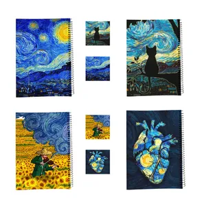 دفتر مشق 100 برگ طرح شب پرستاره ونگوگ به همراه برچسب مجموعه 8 عددی