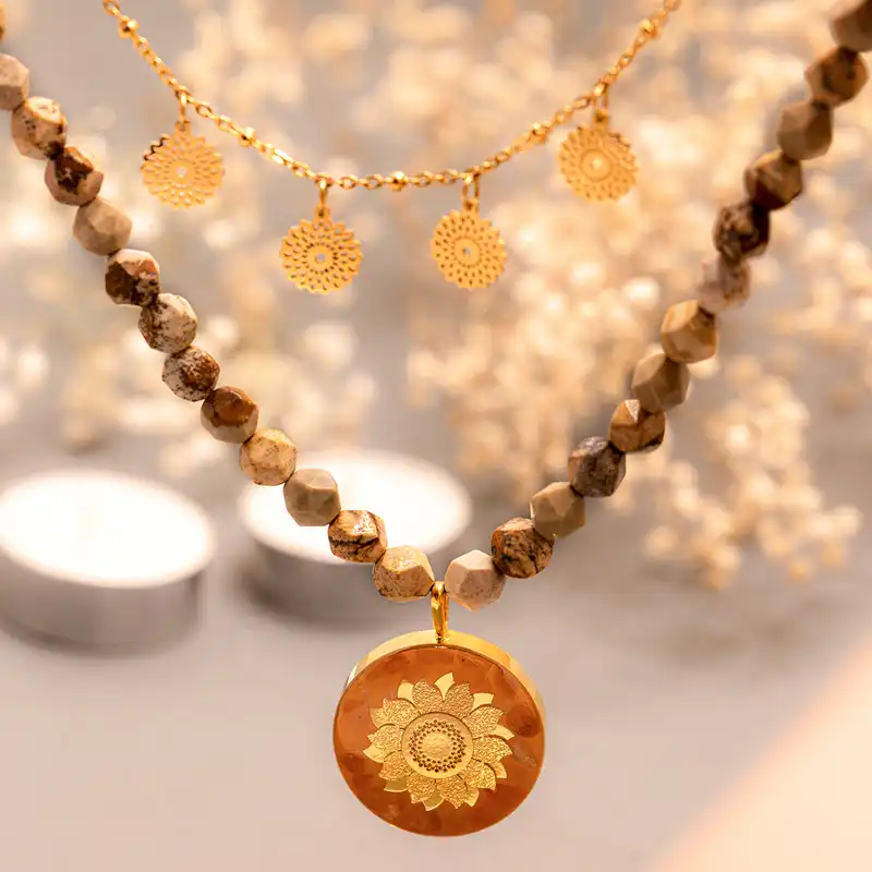 گردنبند زنانه مارک گلد طرح گل آفتابگردان کد GN3066