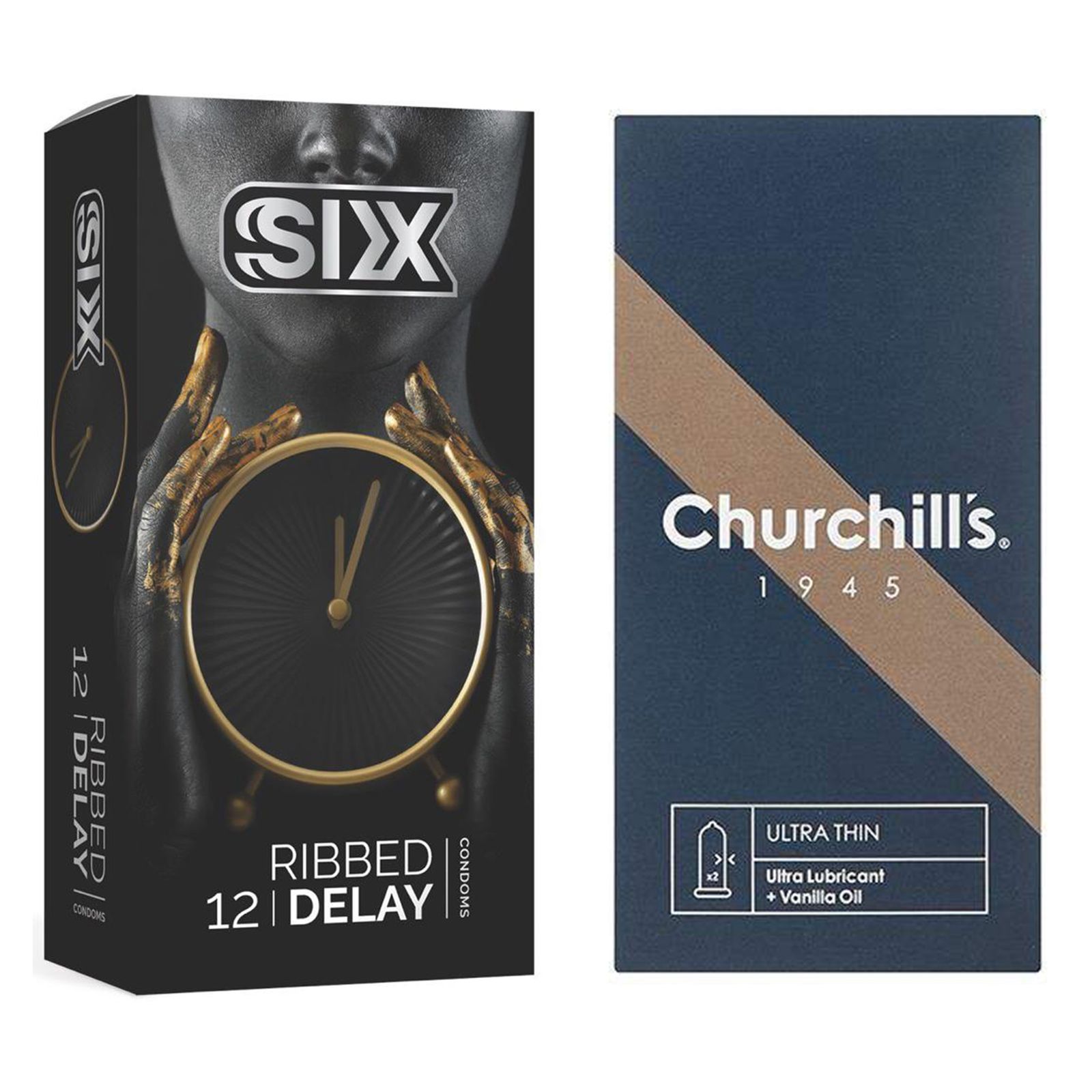 کاندوم چرچیلز مدل Ultra Thin بسته 12 عددی به همراه کاندوم سیکس مدل تاخیری شیاردار بسته 12 عددی -  - 1