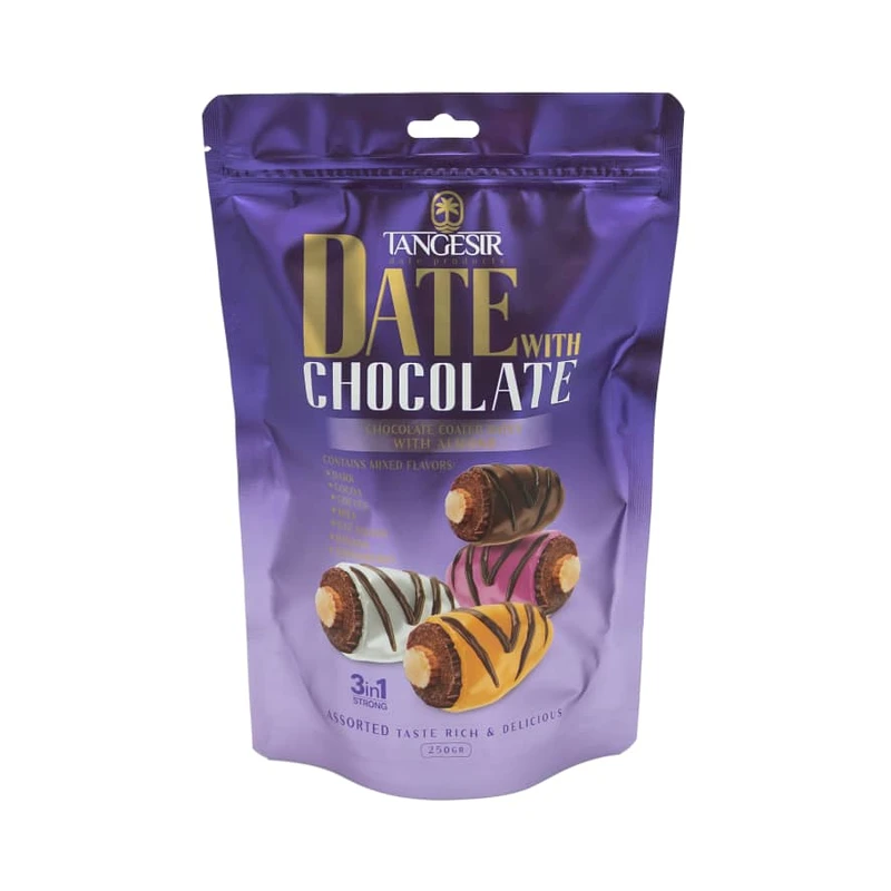 عکس شماره 2 : خرما شکلاتی مخلوط با مغز بادام تنگسیر-250 گرم