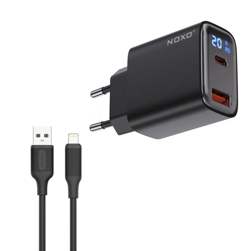 شارژر دیواری 20 وات دو پورت نوکسو مدل CHN-6 به همراه کابل USB-A به لایتنینگ
