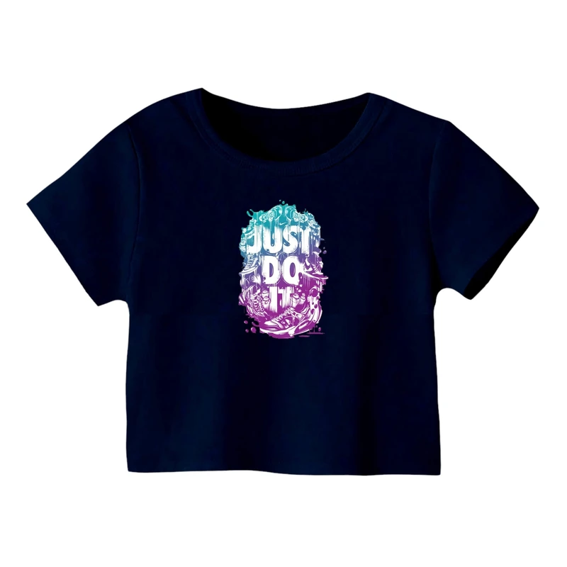 کراپ‌ تی‌شرت آستین کوتاه زنانه مدل لوگو کد 29