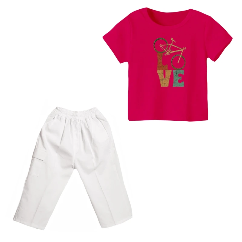 ست تی شرت و شلوارک دخترانه مدل دوچرخه کد ۴