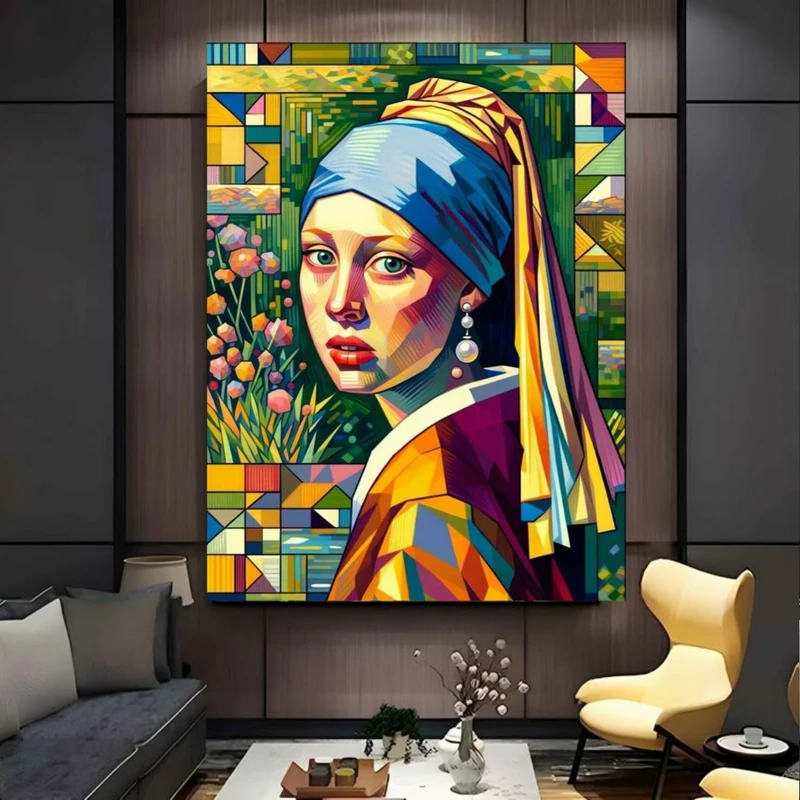 پوستر پارچه ای طرح مخمل نقاشی مدل دختری گوشواره مروارید کد FP106277