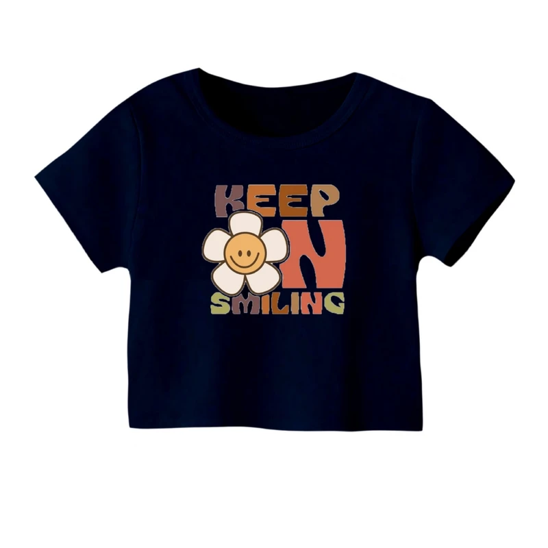 کراپ‌ تی‌شرت آستین کوتاه زنانه مدل اسمایل