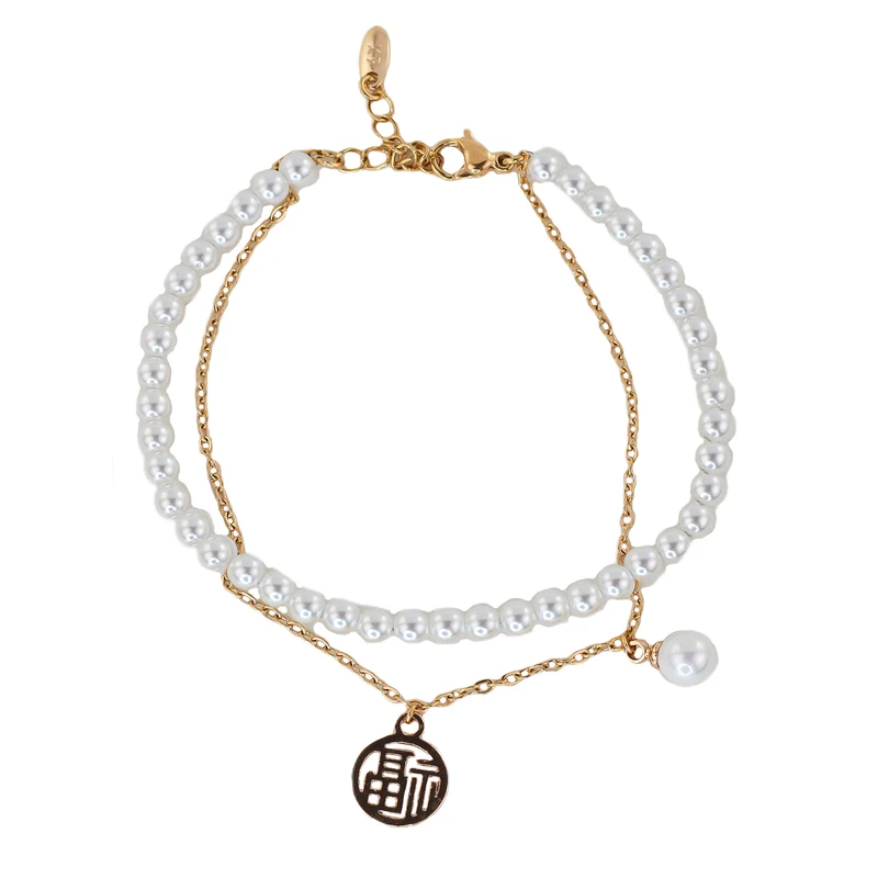 دستبند زنجیری زنانه ژوپینگ مدل مرواریدی کد AAD719