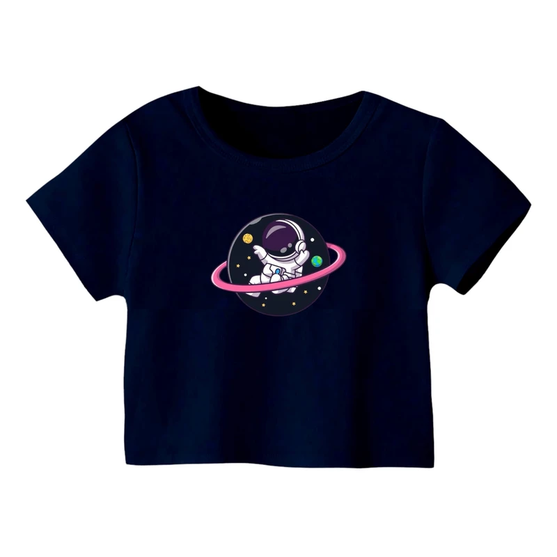 کراپ‌ تی‌شرت آستین کوتاه زنانه مدل فضانورد کد 21 رنگ سرمه ای