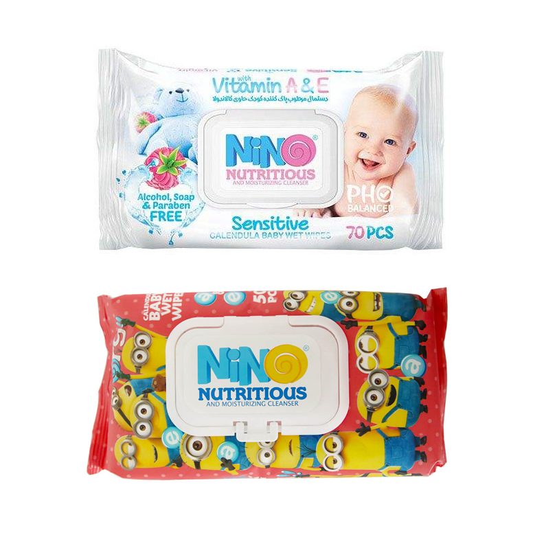 دستمال مرطوب کودک نینو مدل Sensitive بسته 70 عددی به همراه دستمال مرطوب کودک نینو بسته 50 عددی