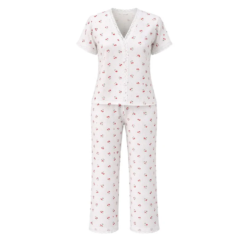 ست بلوز آستین کوتاه و شلوار راحتی زنانه  کد 403124 طرح آلبالو