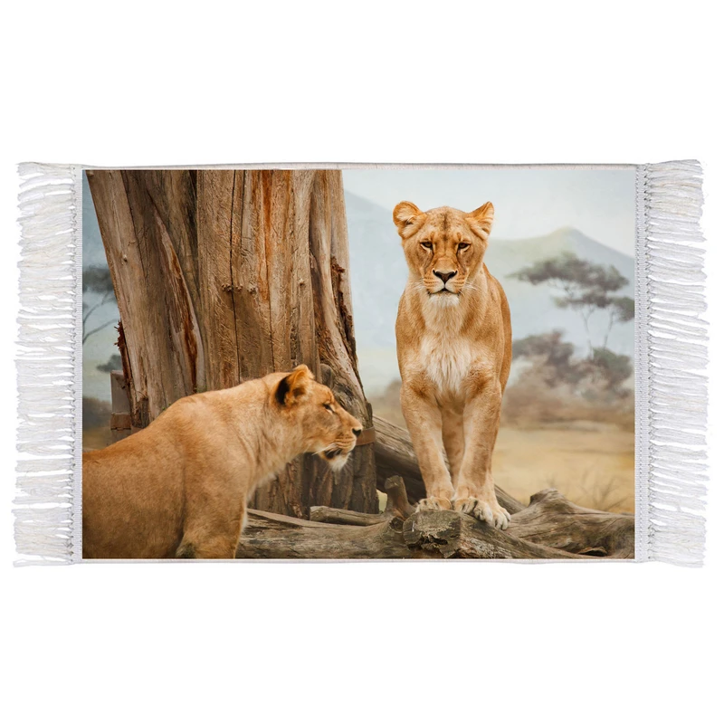 فرش ماشینی دیوارکوب اطلس آبی طرح شیر ماده مدل T1617