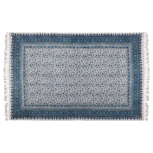 سفره قلمکار درجه یک نرگس خانی طرح افشان آبی مدل 02-13 سایز 200 × 140