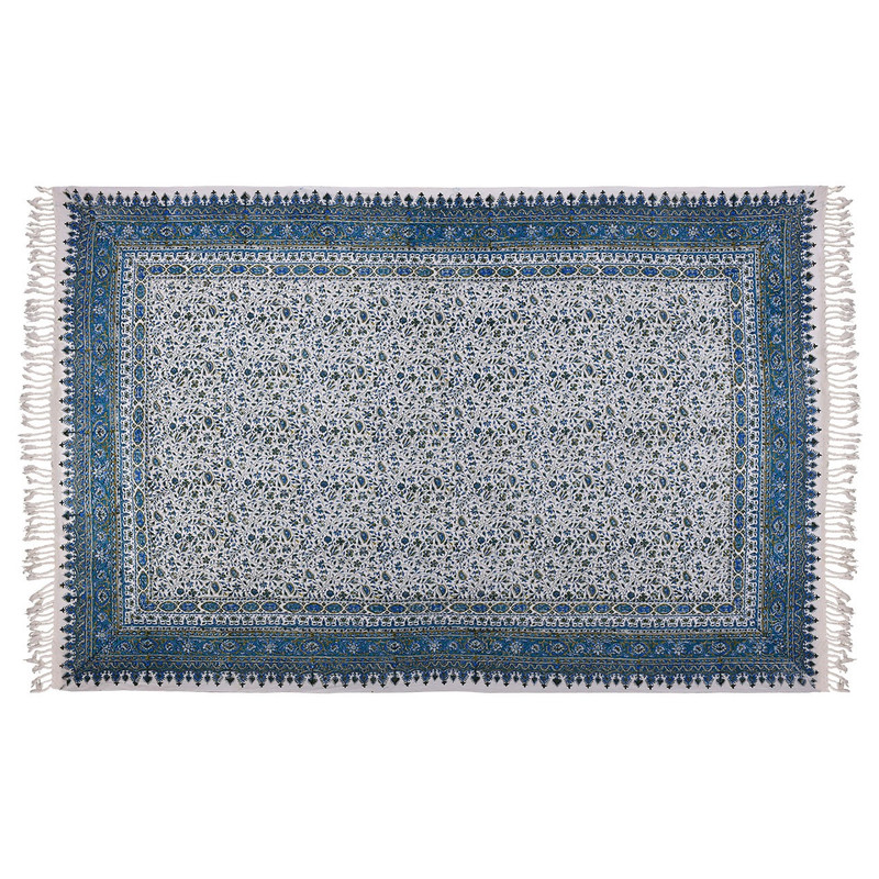سفره قلمکار درجه یک نرگس خانی طرح افشان آبی مدل 02-13 سایز 200 × 140