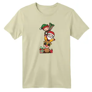 تی شرت آستین کوتاه بچگانه مدل بابانوئل و گوزن کریسمس کد 11 رنگ کرم