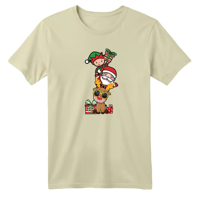 تی شرت آستین کوتاه بچگانه مدل بابانوئل و گوزن کریسمس کد 11