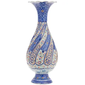 گلدان مسی میناکاری شده اثر شیرازی طرح 5 ارتفاع 16 سانتی متر